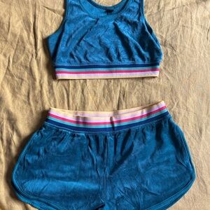 Wild Fable Green Shorts with Rainbow Striped Waistband